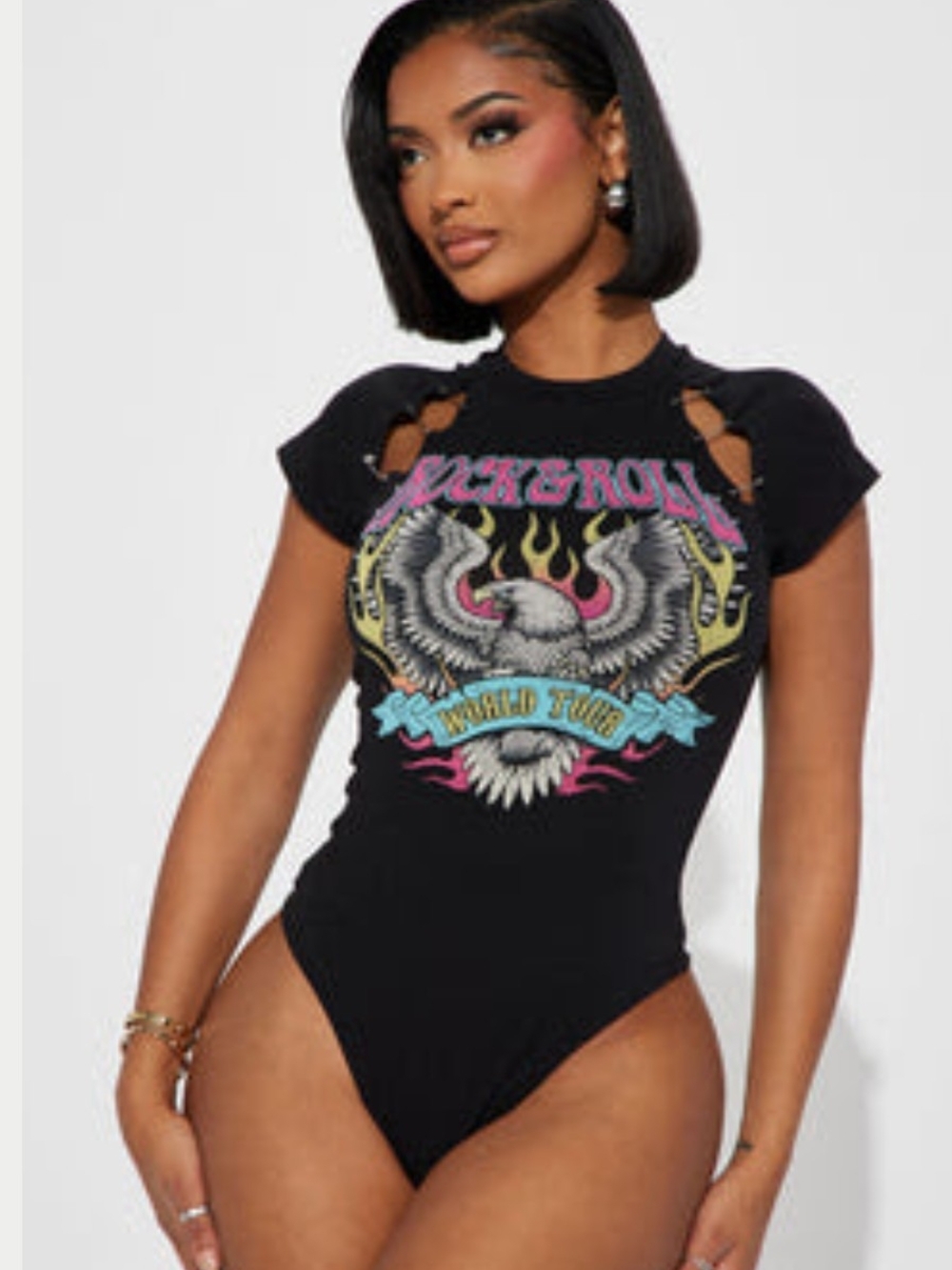 Fashion Nova Black Graphic Rock 'N' Roll Eagle Bodysuit